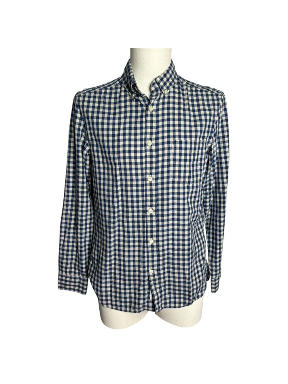 LOGG H&M Button Down Long Sleeve Shirt S Blue Checkered Gingham Cotton Pocket